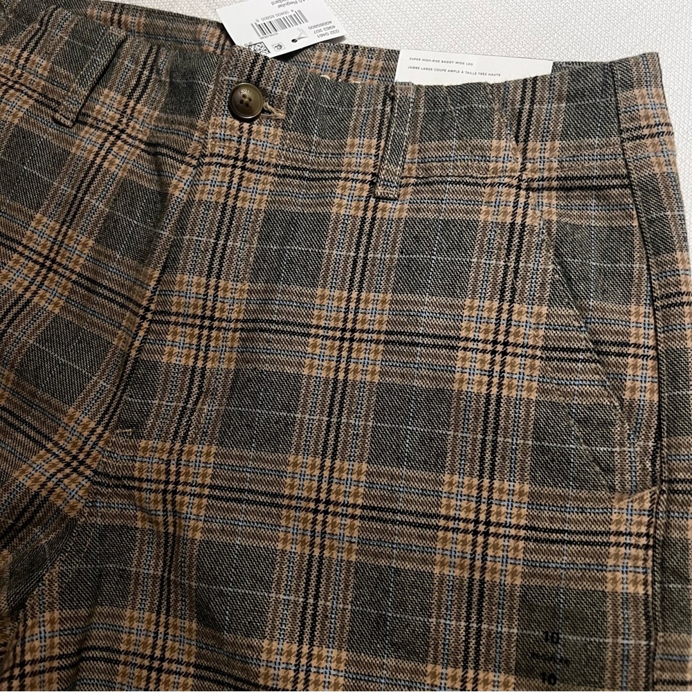 American Eagle Super High-Rise Wide-Leg Plaid Brown /Grey Trouser Pants NWT 10 - Picture 7 of 16